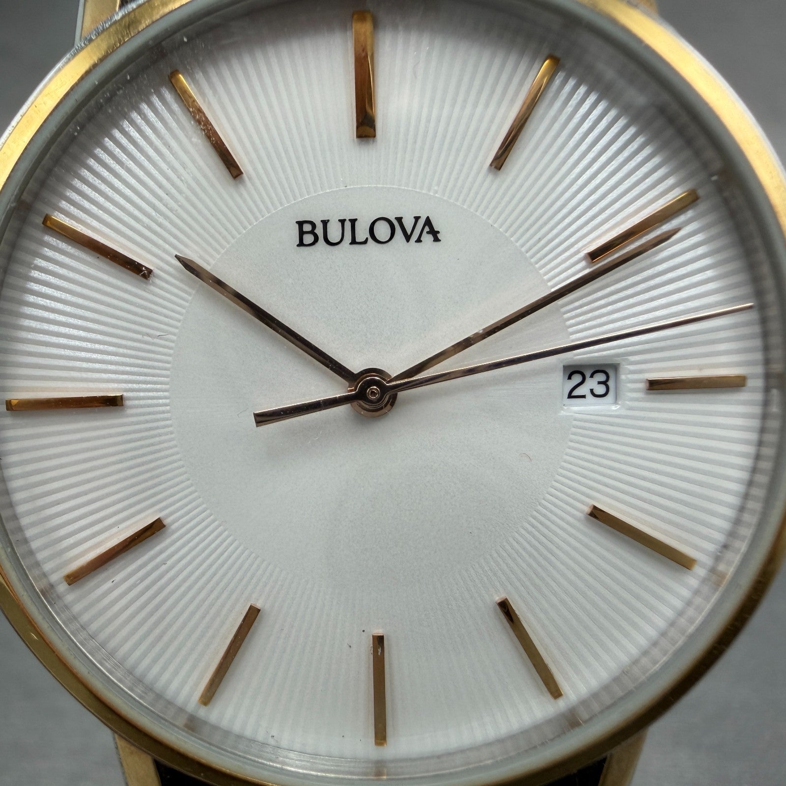 Bulova Watch Men 37mm White Dial Two Tone Date Round 98H51 New Battery1