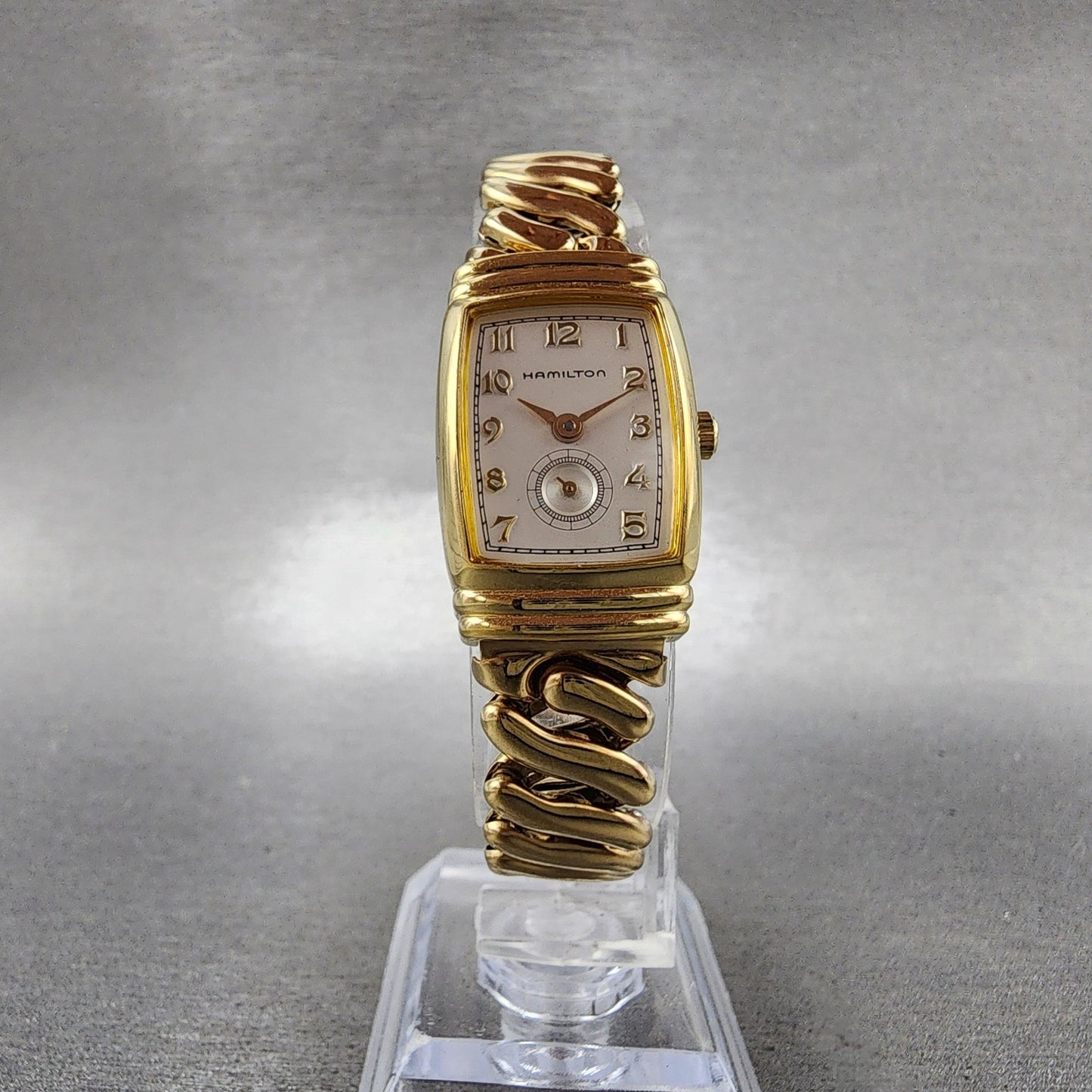 Hamilton Benton Tank Watch Women 19mm Gray Dial Gold Tone Rectangle New Battery5