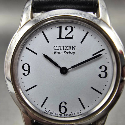 Citizen Eco-Drive Watch Women 23mm White Dial Silver Tone Leather Band Works1