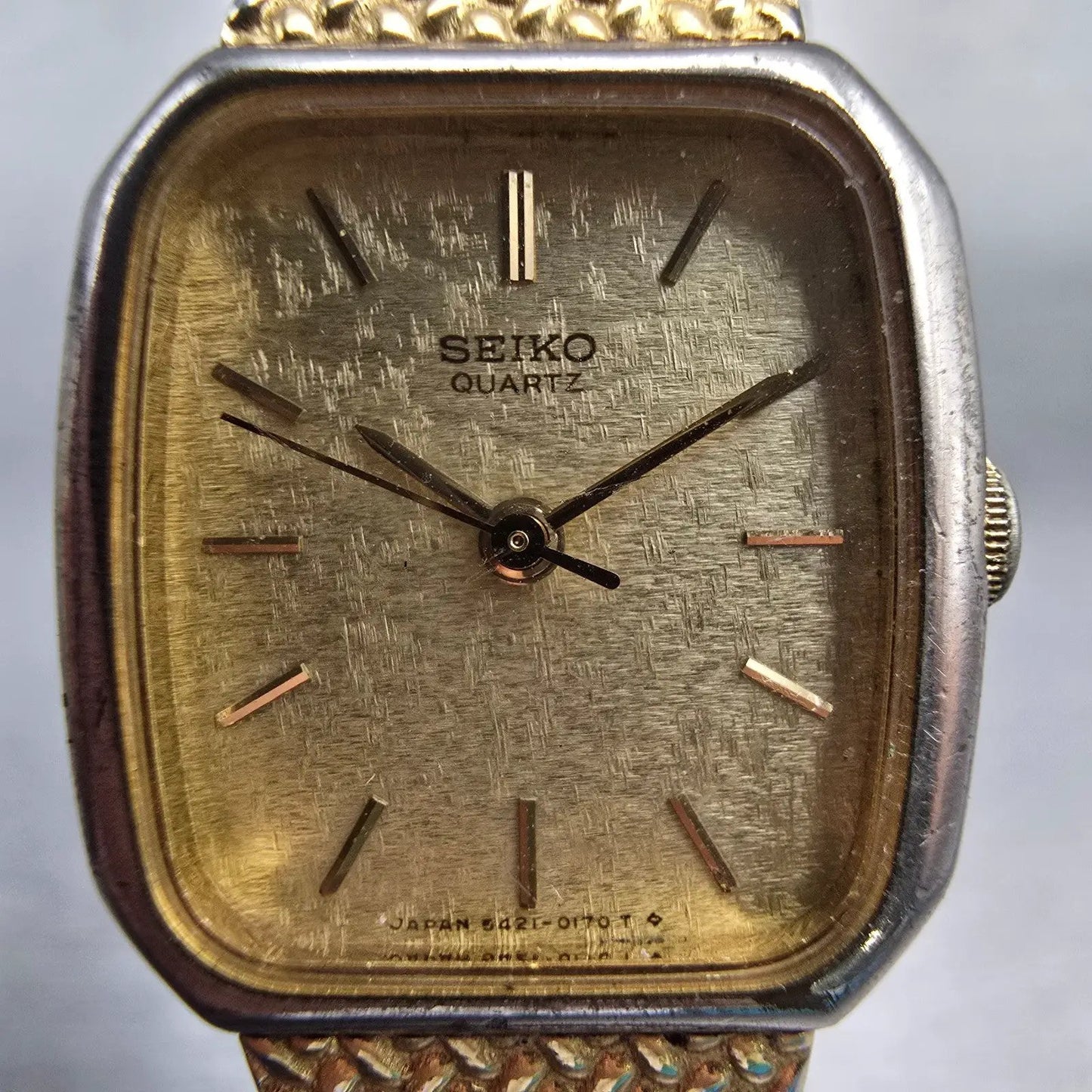 Seiko Watch Women 19mm Champagne Dial Gold Tone Rectangle 5421-5060 New Battery1