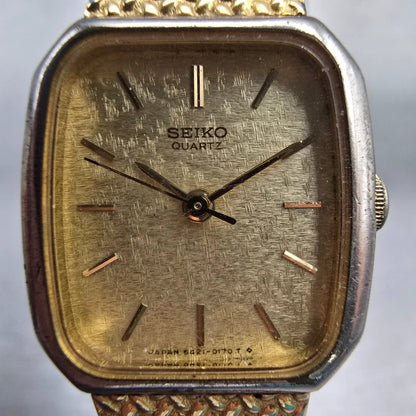 Seiko Watch Women 19mm Champagne Dial Gold Tone Rectangle 5421-5060 New Battery1