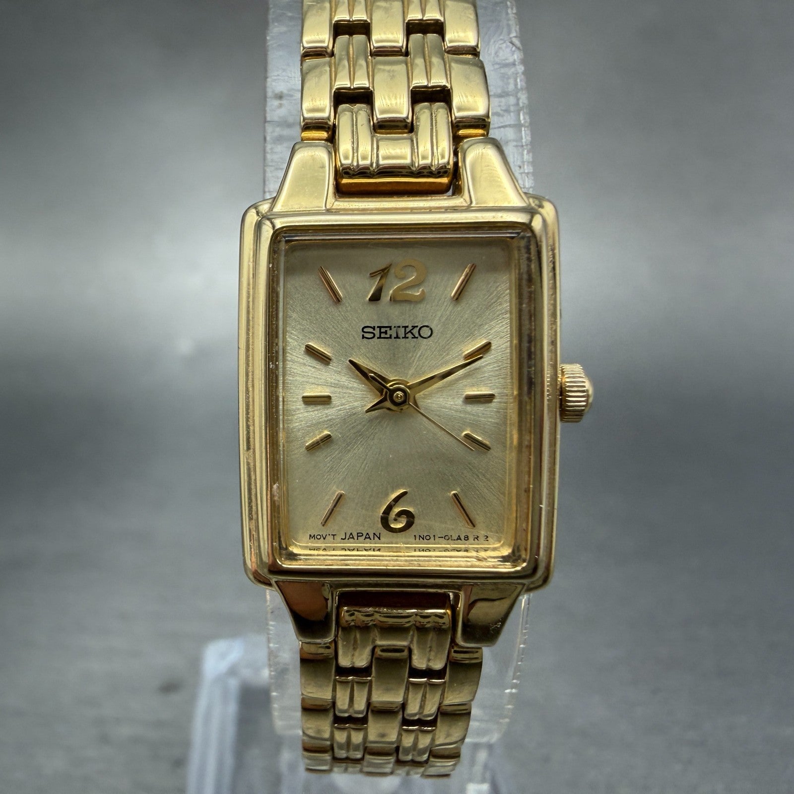 Seiko Tank Watch Women 16mm Champagne Dial Gold Tone 1N01-0FH0 New Battery NMZ1