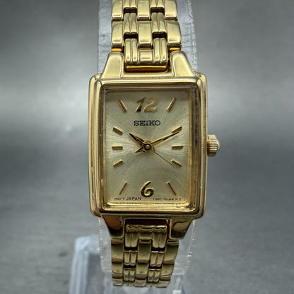 Seiko Tank Watch Women 16mm Champagne Dial Gold Tone 1N01-0FH0 New Battery NMZ1