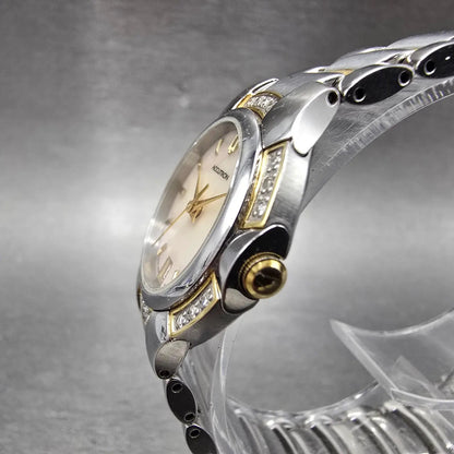 Bulova Accutron Watch Women 28mm MOP Dial Two Tone Date Diamonds New Batt 28R092