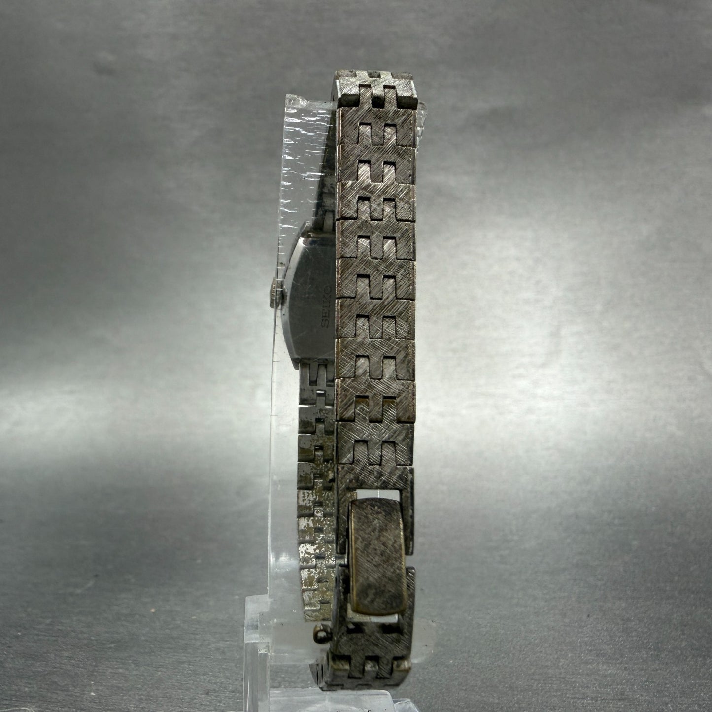 Seiko Watch Women 15mm Silver Dial Silver Tone Rectangle Manual 10-8360 Runs VTG7