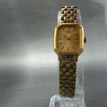 Seiko Watch Women 17mm Champagne Dial Gold Tone Octagon V400-5608 New Battery 815