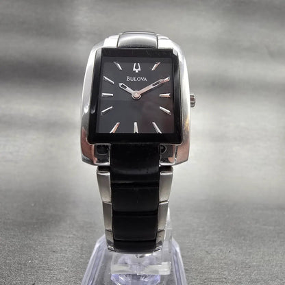 Bulova Tank Watch Men 24mm Black Dial Black & Silver Rectangle 98L148 New Batt5