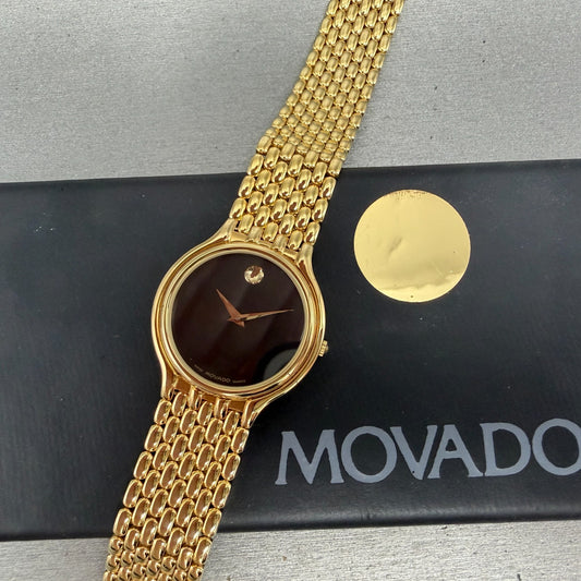 Movado Museum Watch Men 32mm Black Dial Gold Tone Round 87-85-866 New Battery0