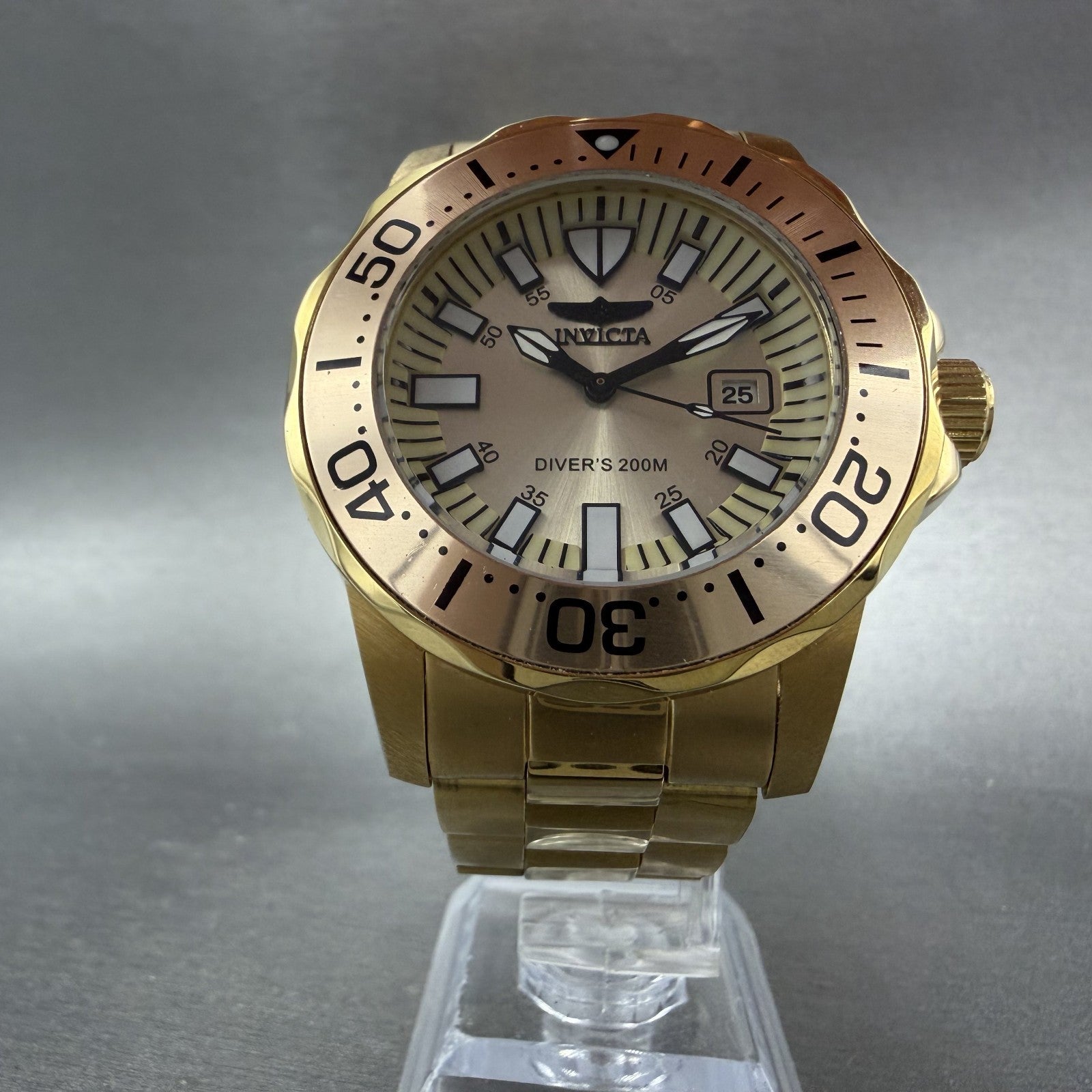 Invicta Dive Watch Men 43mm Champagne Dial Gold Tone Date Round 15032 New Batt5