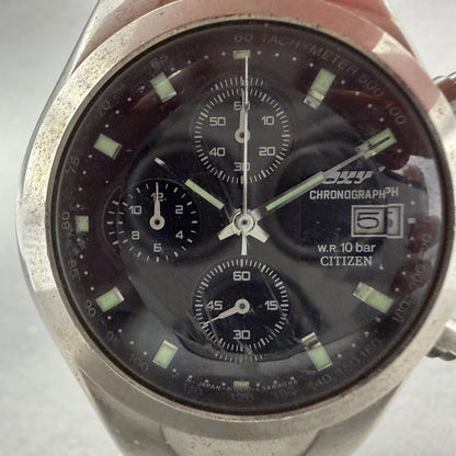 Citizen Oxy Chronograph Watch Men 39mm Black Dial Silver Tone Date New battery1