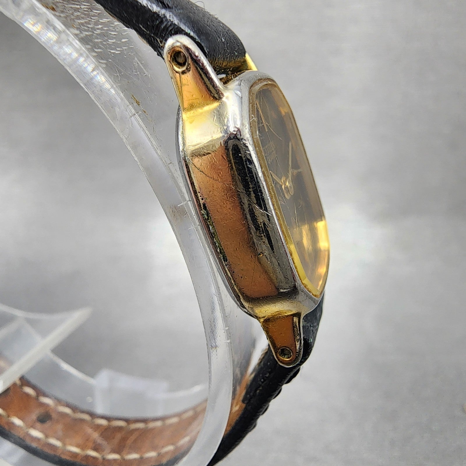 Citizen CQ Tank Watch Women 17mm Black Dial Gold Tone 3220893476 New Battery3