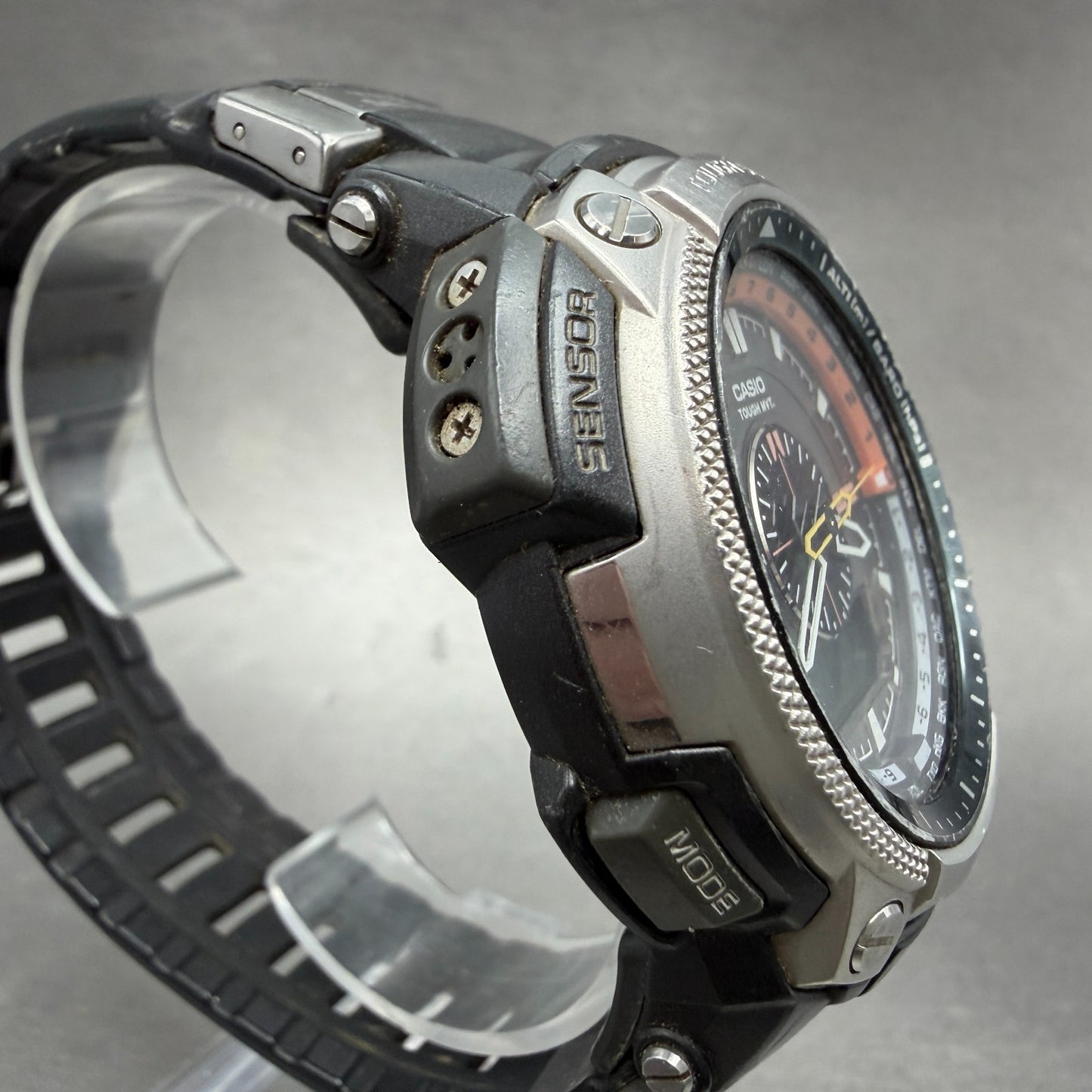 Casio Pathfinder PAW-5000 Watch Men 49mm Black Silver Triple Sensor READ!! Solar3
