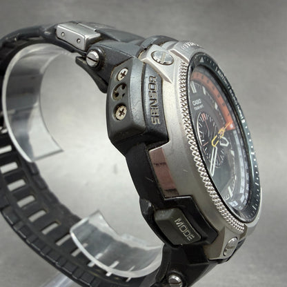 Casio Pathfinder PAW-5000 Watch Men 49mm Black Silver Triple Sensor READ!! Solar3