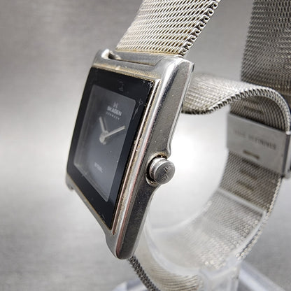 Skagen Tank Watch Women 23mm Black Dial Stainless Steel Rectangle New Battery2