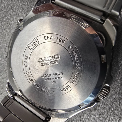 Casio Edifice Watch Men 43mm Blue Dial Silver Tone Daydate Round EFA-106 New Bat10