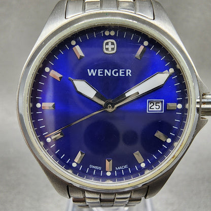 Wenger Watch Women 30mm Blue Dial Silver Tone Date Round 7279X New Battery1