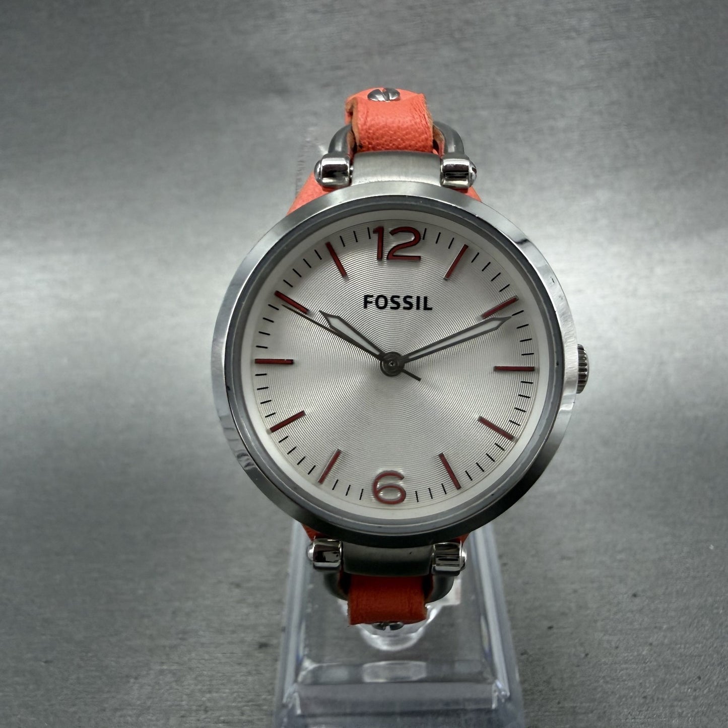 Fossil Georgia Watch Women 32mm White Dial Silver Tone Round ES3219 New Battery0