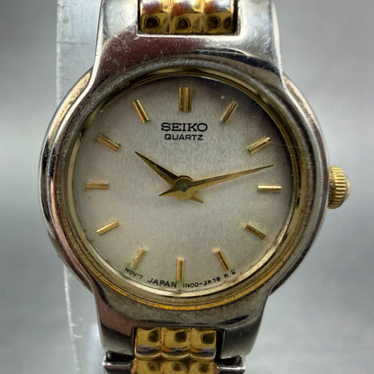 Seiko Watch Women 20mm White Dial Two Tone Round 1N00-1A49 New Battery Vintage1