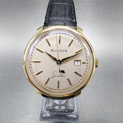 Bulova Frank Sinatra Watch Men 40mm Cream Dial Gold Tone Date Manual Wind 97B195