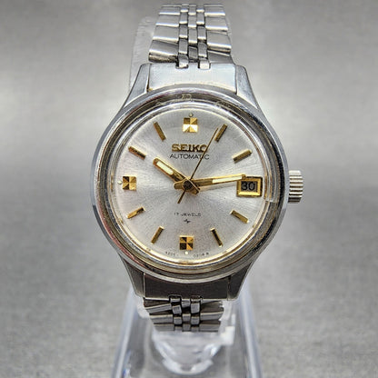 Seiko Automatic Watch Women 23mm Silver Dial Silver Tone Date 4205-0160 Runs