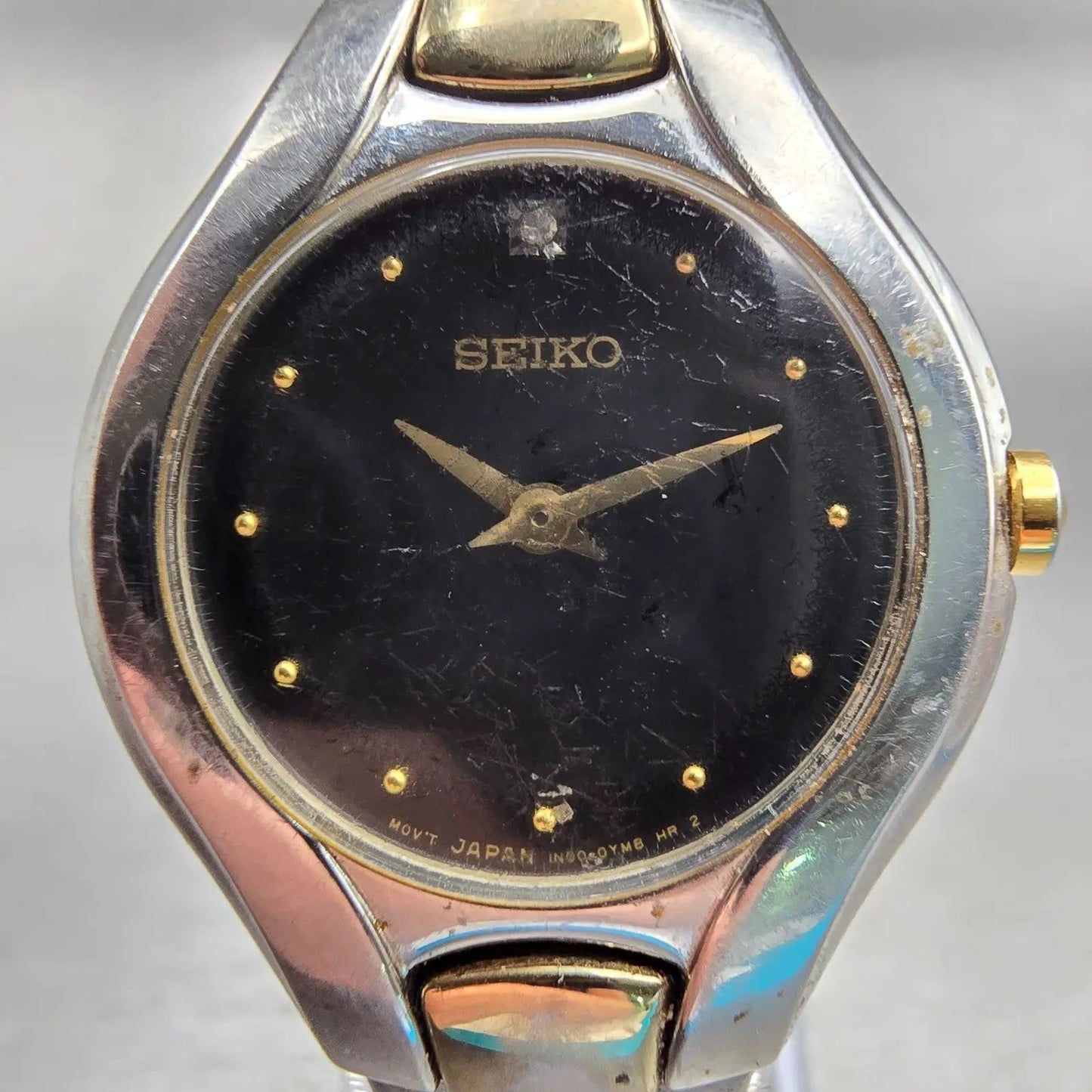 Seiko Watch Women 25mm Black Dial Two Tone Round 1N00-0RC0 New Battery VTG1