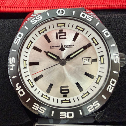 Chase Durer Dive Watch Men 46mm Silver Dial Black Tone Date Camo Band CDW-01771
