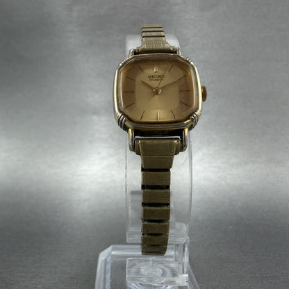 Seiko Watch Women 20mm Champagne Dial Gold Tone Rectangle 54215019 New Battery5