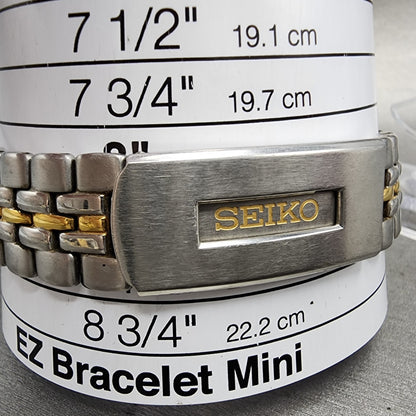 Seiko Kinetic Watch Men 37mm Silver Dial Two Tone Date 5m42-0A69 New Capacitor10
