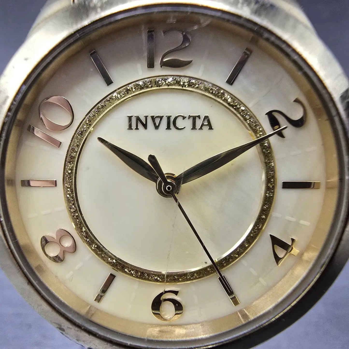 Invicta Watch Women 33mm MOP Dial Gold Tone Round 31105 New Battery Cream1