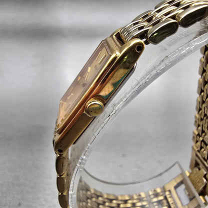 Seiko Watch Women 13mm Gold Dial Gold Tone Rectangle 2E20-7023 New Battery VTG2
