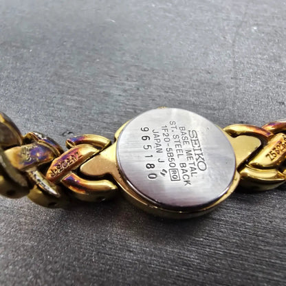 Seiko Watch Women 17mm Black Dial Gold Tone Oval 1F20-5B50 New Battery Vintage9