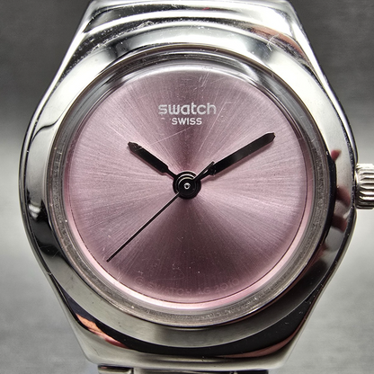 Swatch Pink Pill Watch Women 24mm Pink Dial Silver Tone Round YSS264M New Batt1