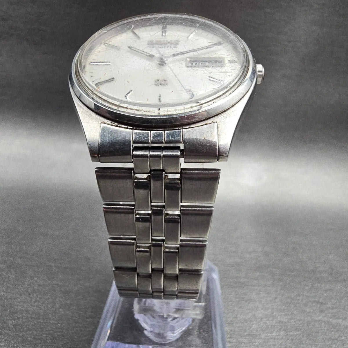 Seiko SQ Watch Men 35mm Silver Dial Silver Daydate Round 5Y23-8049 New Batt5