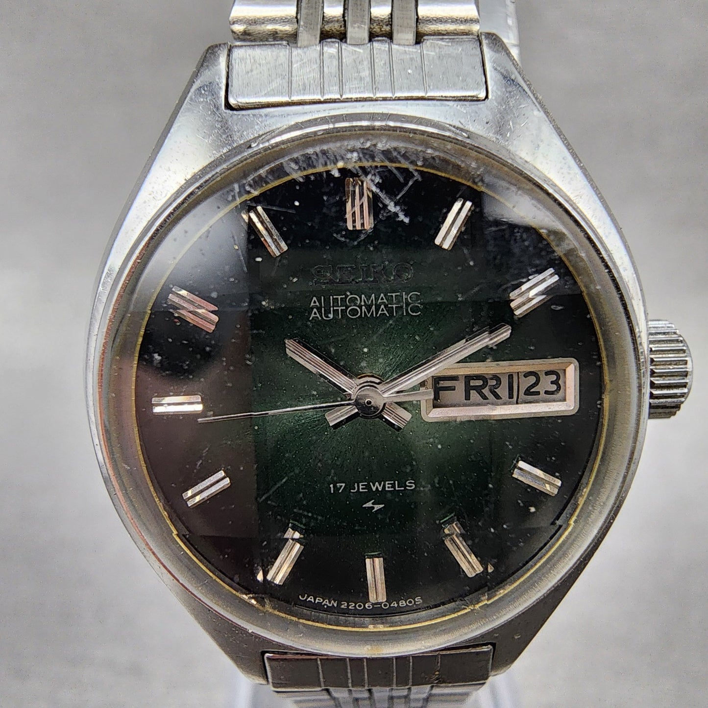 Seiko Automatic Watch Women 24mm Green Dial Silver Tone Daydate 22060300 Runs1