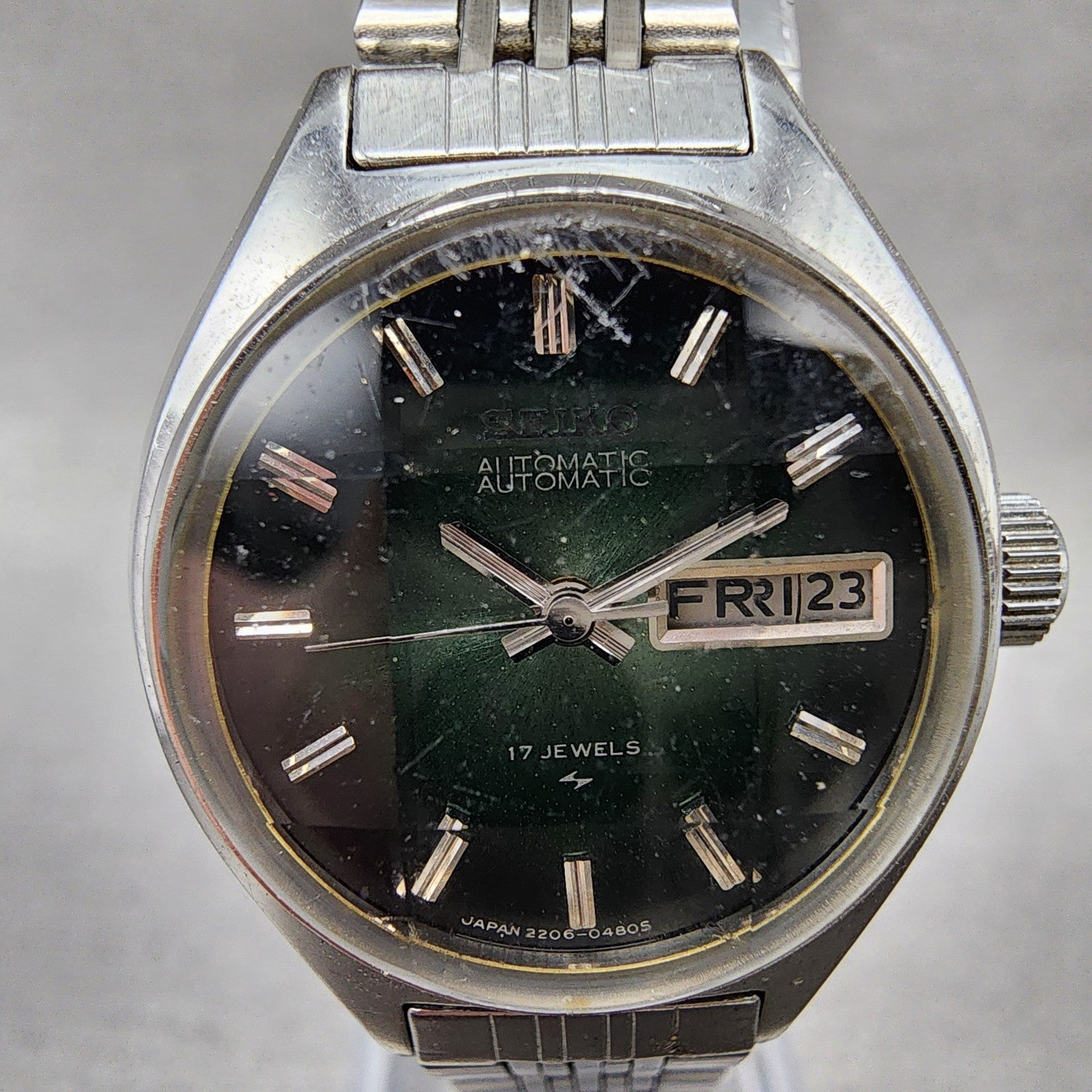 Seiko Automatic Watch Women 24mm Green Dial Silver Tone Daydate 22060300 Runs1