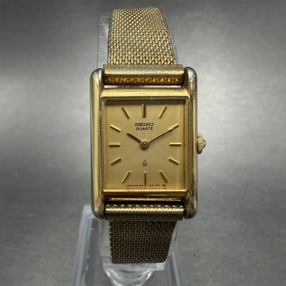 Seiko Tank Watch Women 18mm Champagne Dial Gold Tone 1400-5030 New Battery VTG0