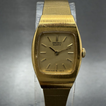 Seiko Watch Women 16mm Gold Dial Gold Tone 2C205559 Tonneau VTG New Battery0