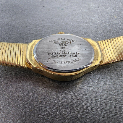 Elgin Watch Women 18mm Champagne Dial Gold Tone Oval Diamond bezel New Battery9
