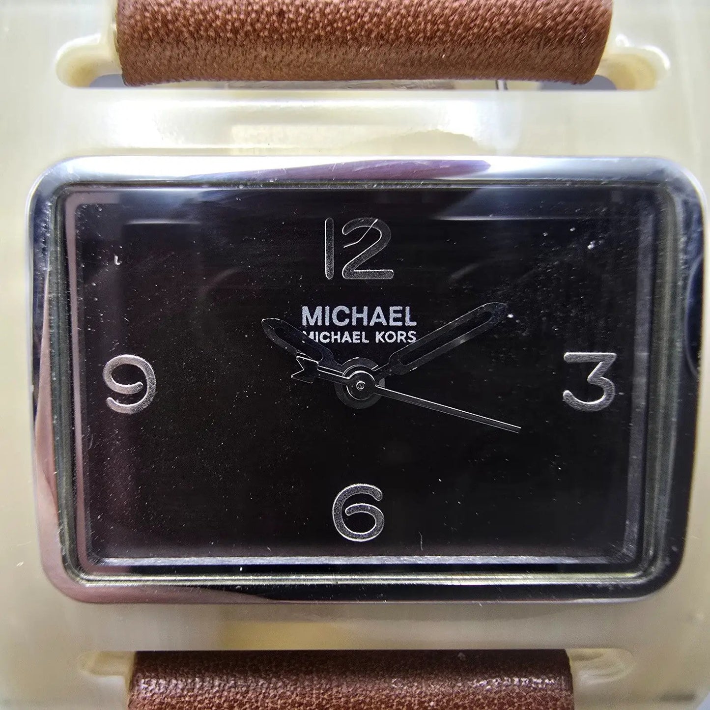 Michael Kors Watch Women 36mm Brown Dial Tan Tone Rectangle MK-4001 New Battery1
