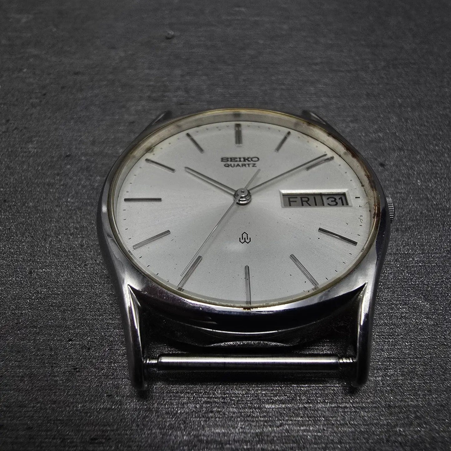 Seiko Watch Men 32mm Silver Dial Silver Tone Daydate Round 7123-7090 PARTS VTG3