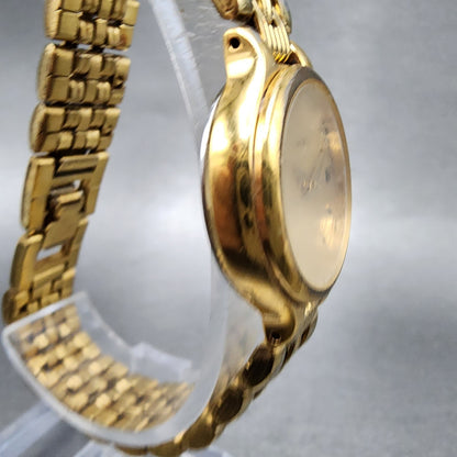 Seiko Watch Women 23mm Champagne Dial Gold Tone Date Round 7N820228 New Battery3