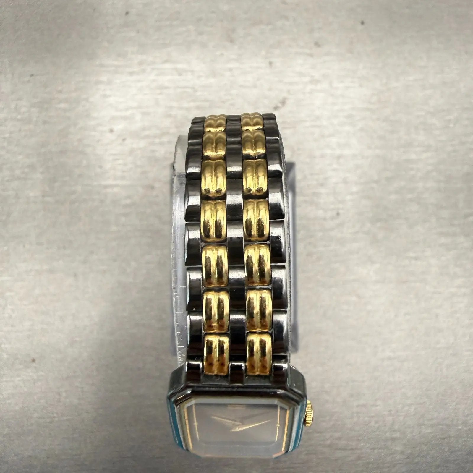 Seiko Watch Women 18mm Black Dial Two Tone Rectangle 2Y00-5569 New Battery VTG4