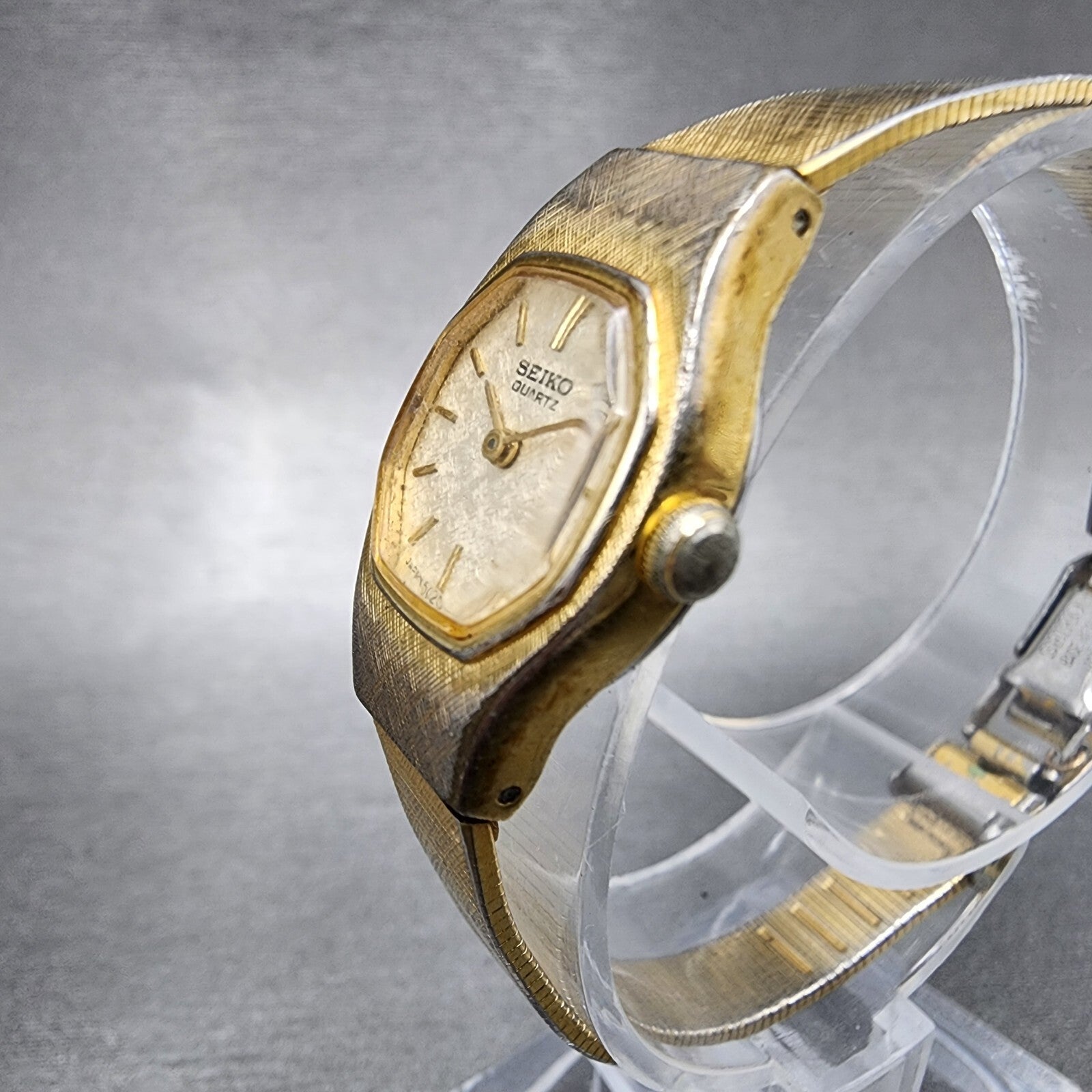 VTG Seiko Watch Women 16mm Champagne Dial Gold Tone Octagon 54205059 New Batt2