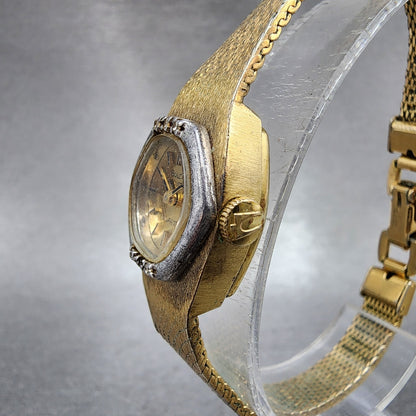 Bulova Accutron Watch Women 18mm Gold Dial Gold Tone Diamond Bezel New Battery2
