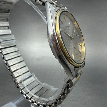 Seiko SQ Watch Men 35mm Silver Dial Two Tone Date Round 5Y22-8A08 New Battery VB3
