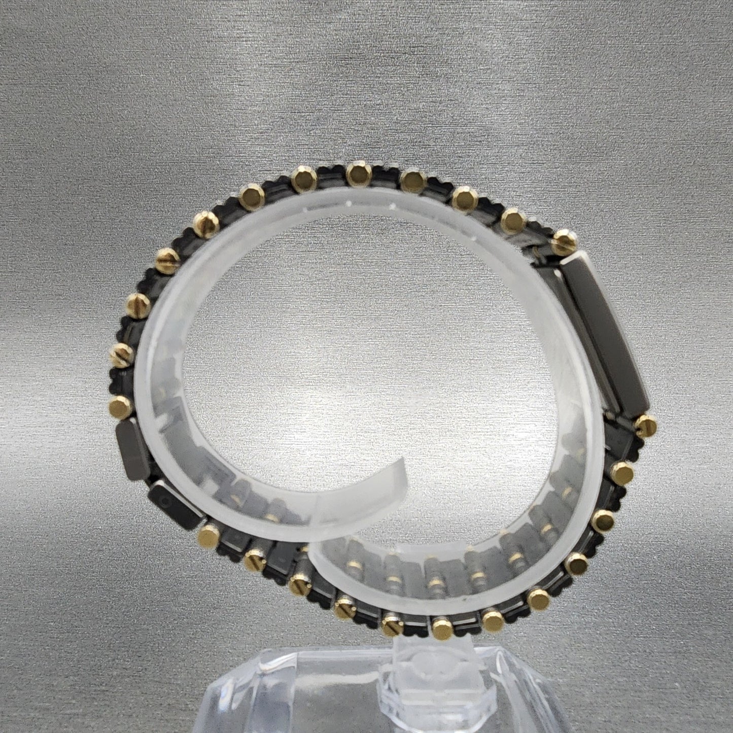Seiko Exceline Tank Watch Women 18mm Gray Dial Two Tone Rectangle Titanium Runs8