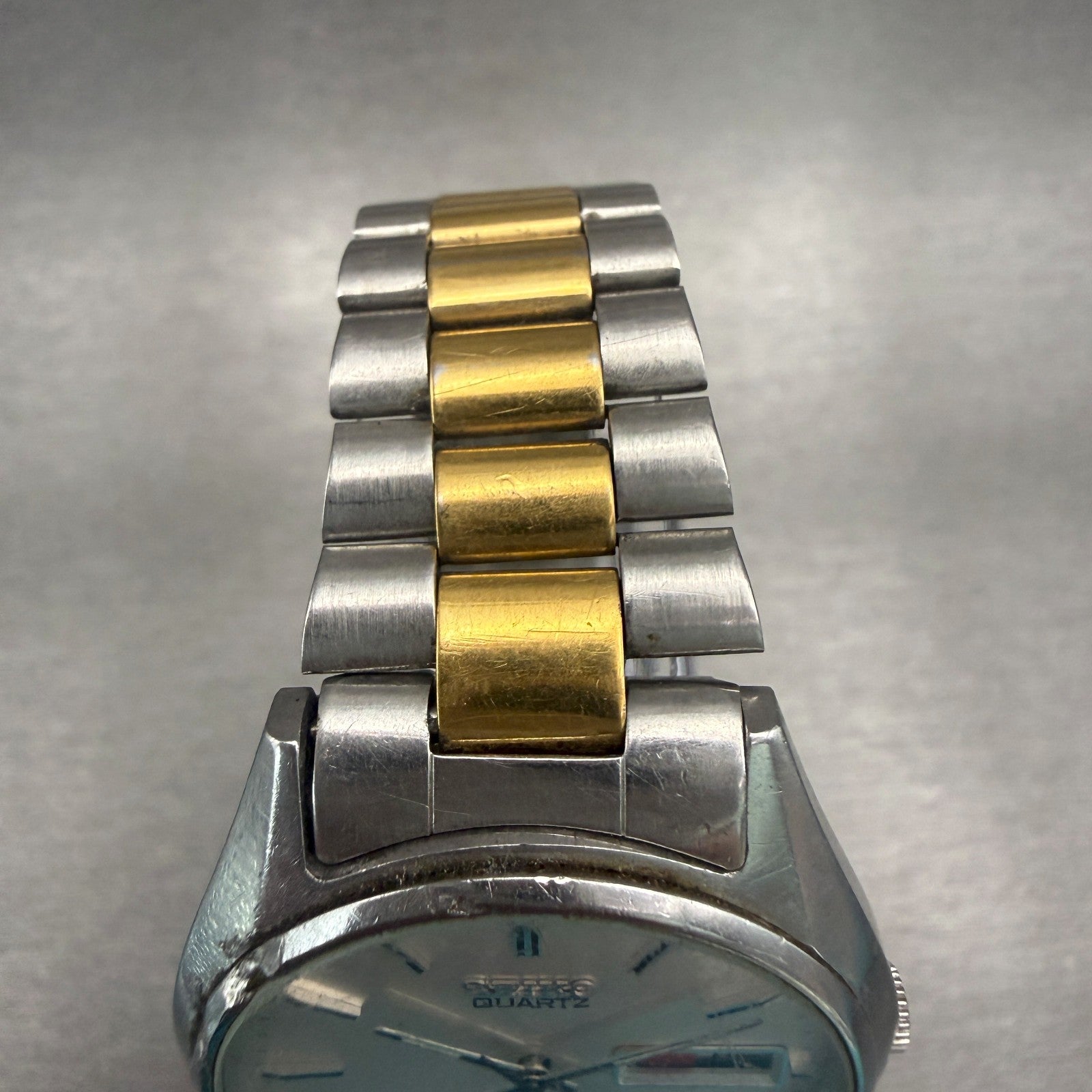 Seiko SQ Watch Men 35mm Silver Dial Two Tone Daydate Round 7123-8460 New Battery4
