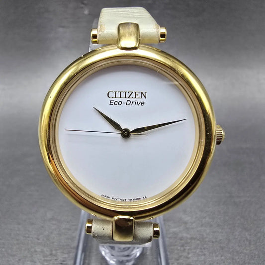 Citizen Eco-Drive Watch Women 34mm White Dial Gold Tone Round E031-S090920 Runs0
