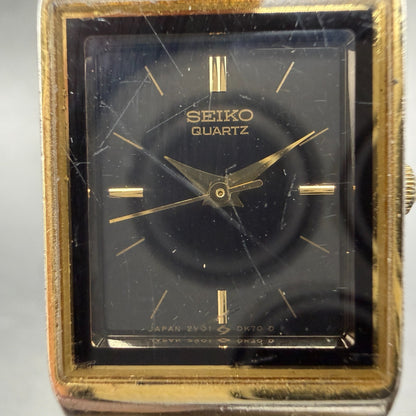 Seiko Tank Watch Women 18mm Black Dial Gold Tone 2Y01-5D1H Rectangle New Battery1