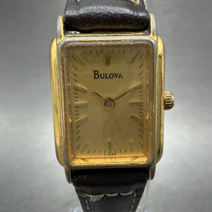 Bulova Tank Watch Women 18mm Champagne Dial Gold Tone 97L48 New Battery1